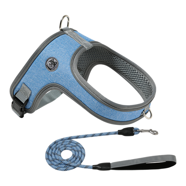 L Size Blue Waterproof Reflective Saddle-Style Dog Harness & 1.5M Leash Set - Breathable Anti-Choke Escape-Proof Step-In Walking Gear