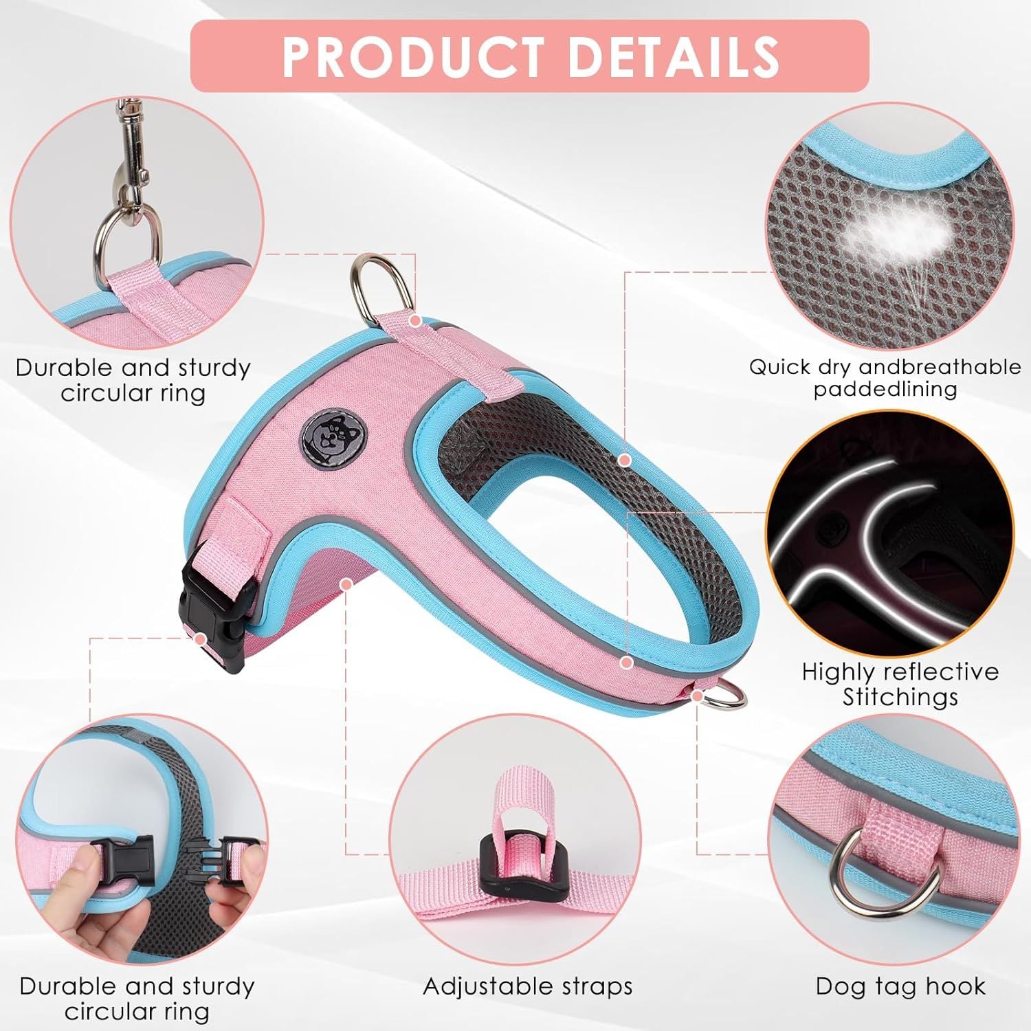 L Size Blue Waterproof Reflective Saddle-Style Dog Harness & 1.5M Leash Set - Breathable Anti-Choke Escape-Proof Step-In Walking Gear