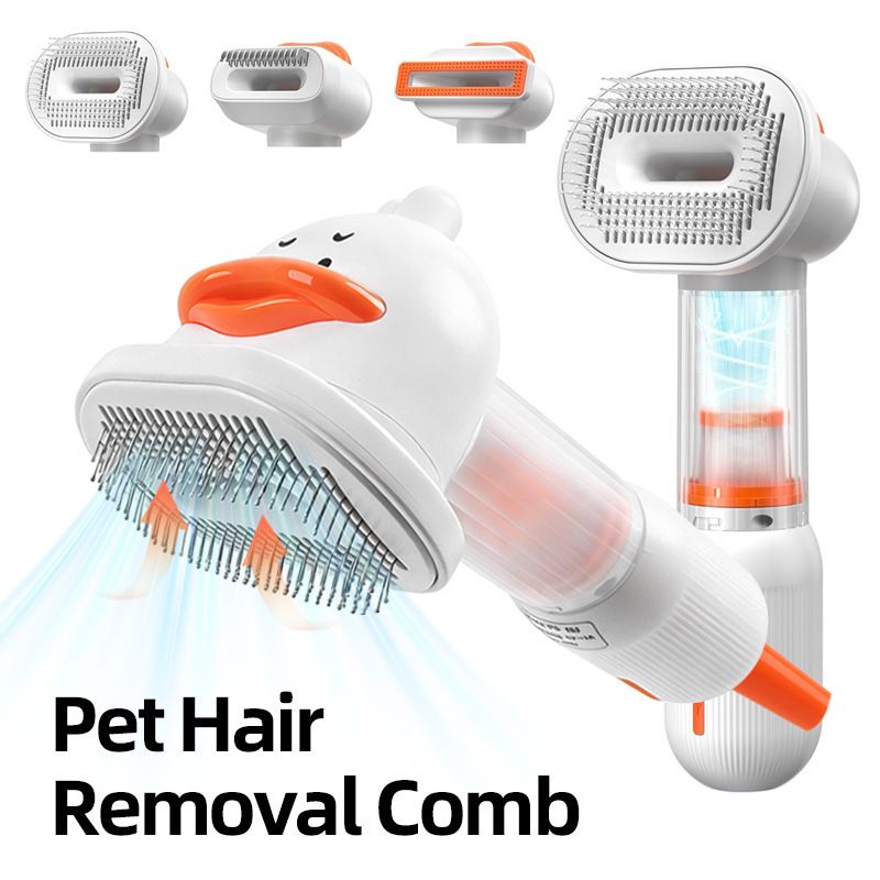 Rechargeable Pet Grooming Vacuum Brush and Hair Deshedding Curved Pin Comb & Removable Collection Chamber, 4-in-1 Self-Cleaning  Brush, Detangling Rake,  for Cats and Dogs