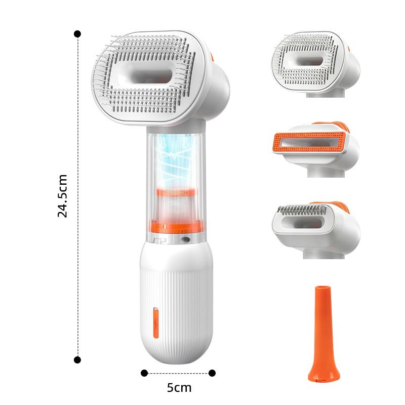 Rechargeable Pet Grooming Vacuum Brush and Hair Deshedding Curved Pin Comb & Removable Collection Chamber, 4-in-1 Self-Cleaning  Brush, Detangling Rake,  for Cats and Dogs