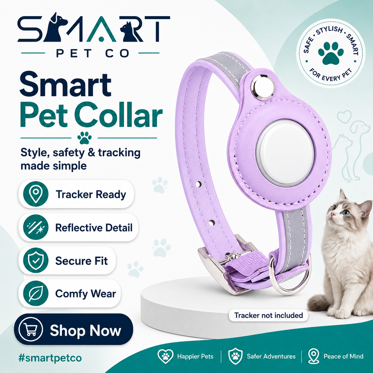 Reflective Leather Cat Collar
