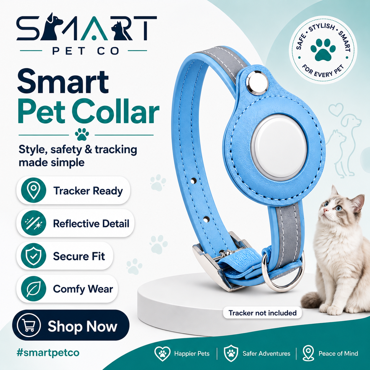 Reflective Leather Cat Collar for Airtag