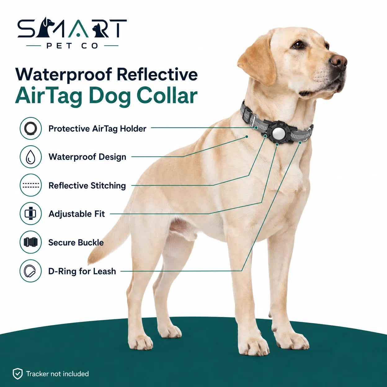 Waterproof Reflective Dog Collar - Grey