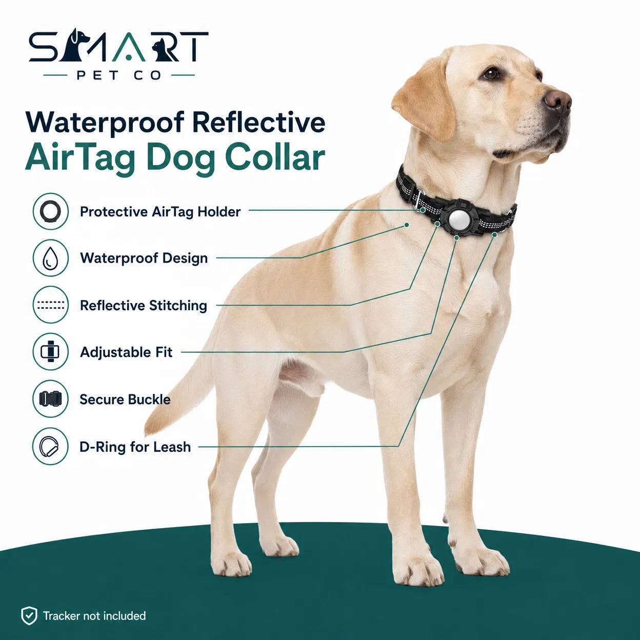 Waterproof Reflective Dog Collar - Black