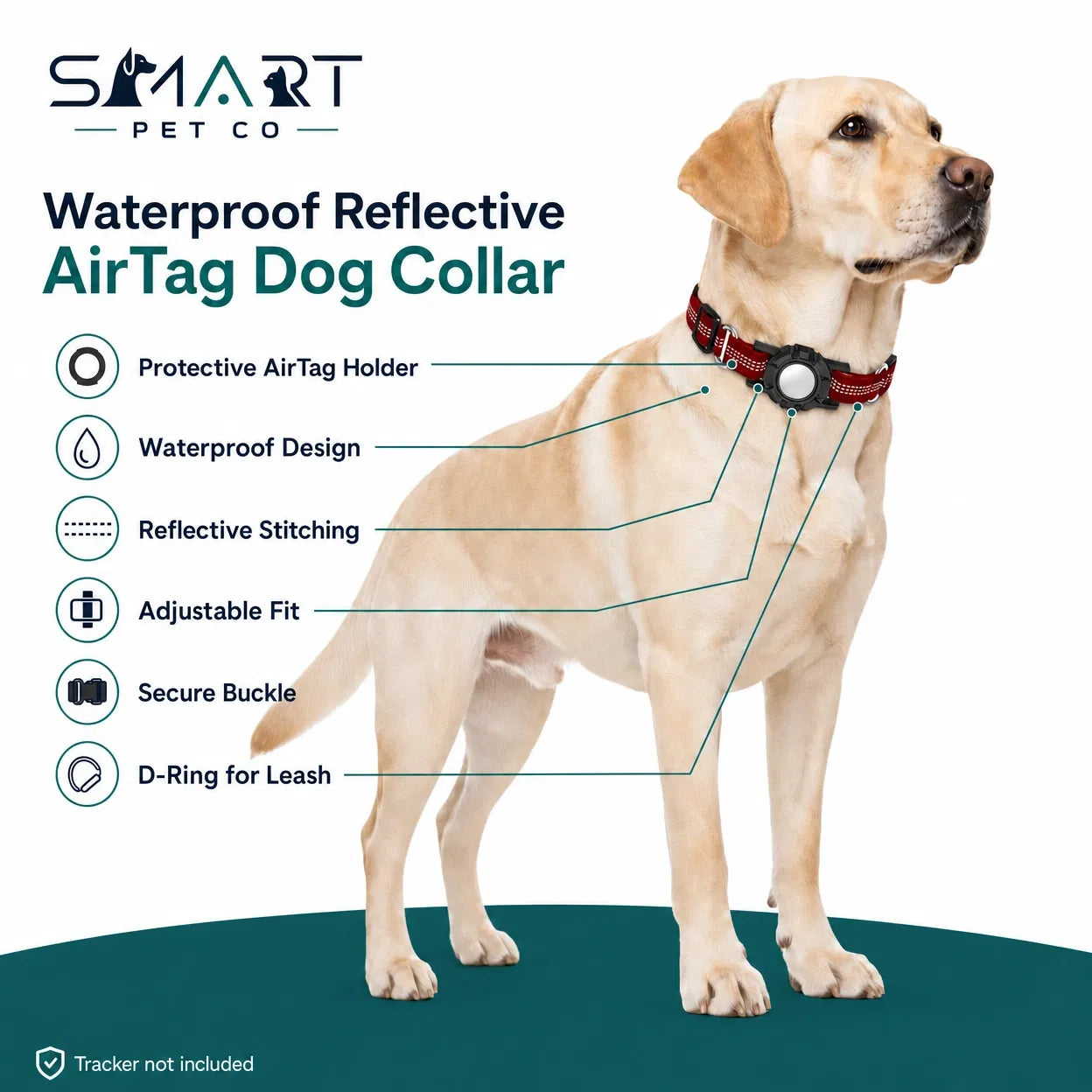 Waterproof Reflective Dog Collar - Red