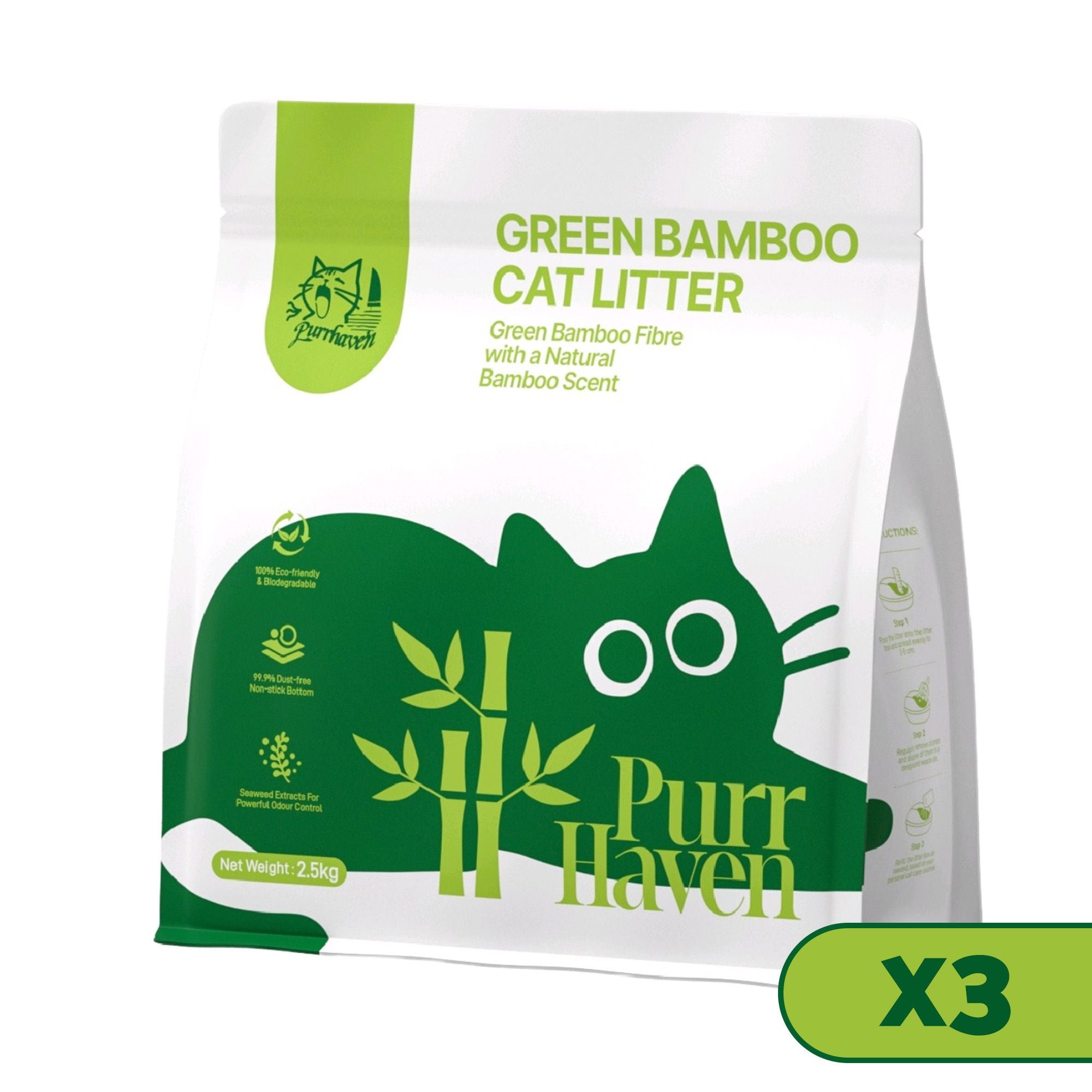Purr Haven Green Bamboo Cat Litter packaging on a white background