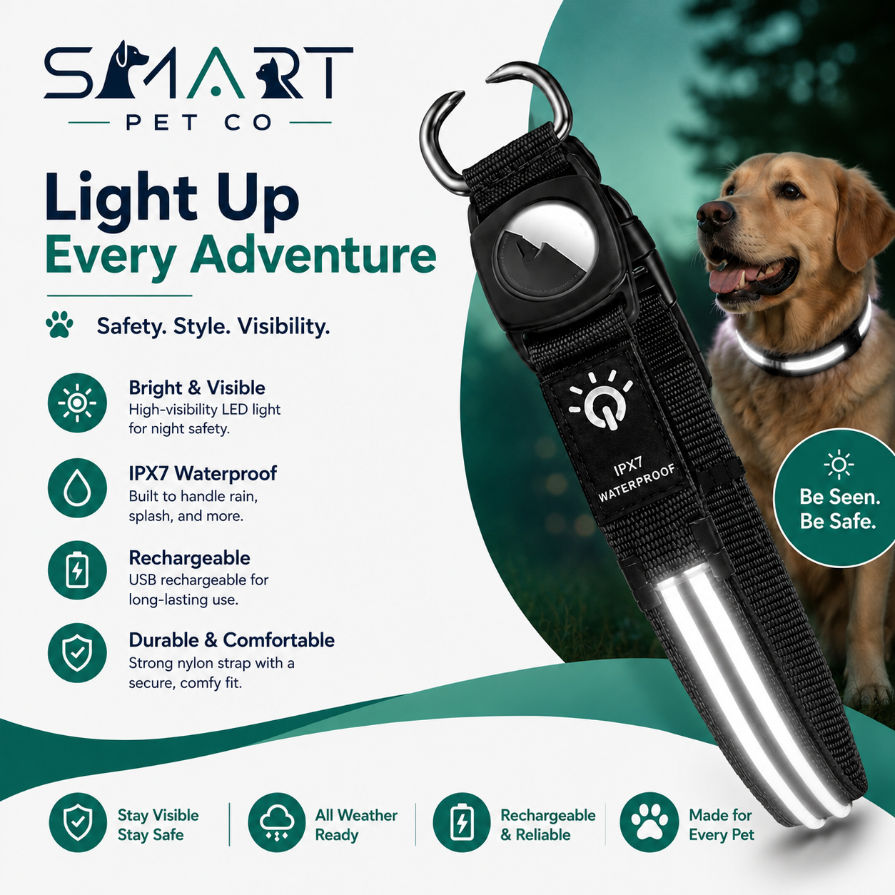 Waterproof LED Dog Collar - Black