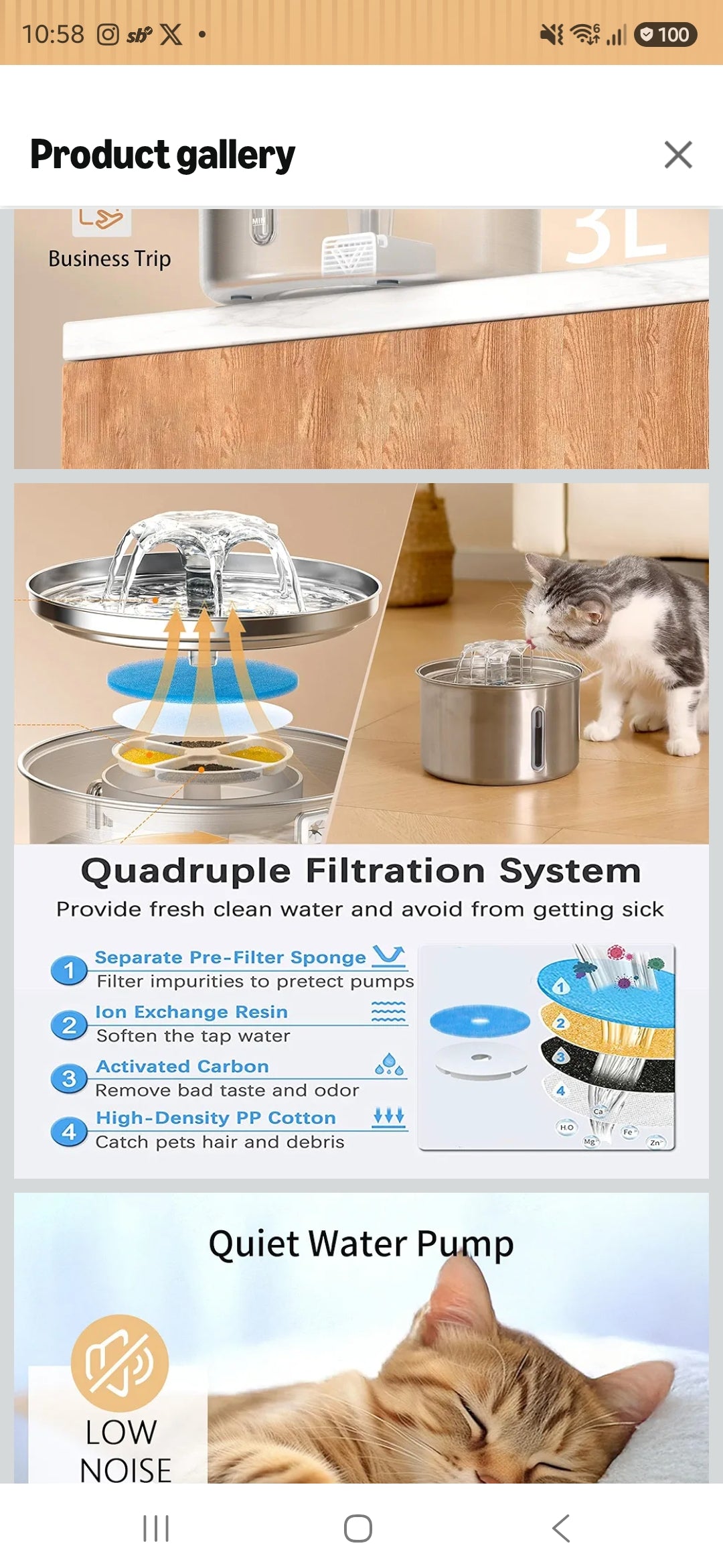 3L Stainless Steel Pet Water Fountain – Ultra-Quiet, 3-Stage Filter & Water Level Window