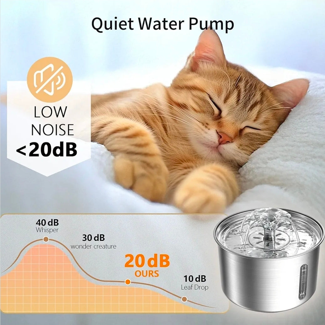 3L Stainless Steel Pet Water Fountain – Ultra-Quiet, 3-Stage Filter & Water Level Window