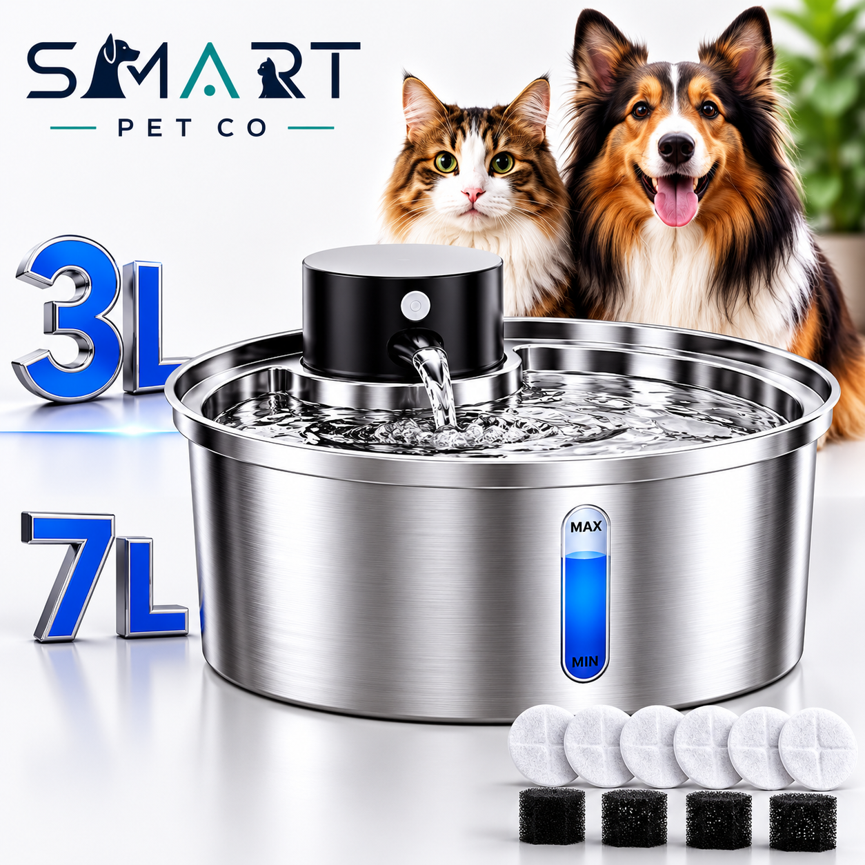 7L Wireless Cat Water Fountain Stainless Steel